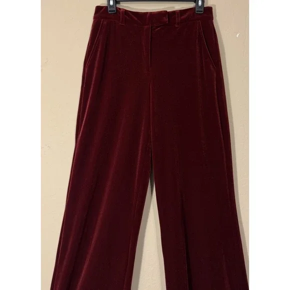 White House Black Market Luna Wide Leg Trousers Women 8 Red Velvet Holidays - Picture 2 of 7